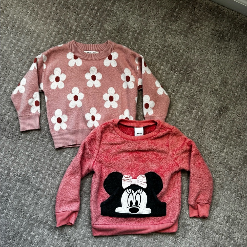 Pink Floral and Minnie Mouse Kids Sweater Duo -2T